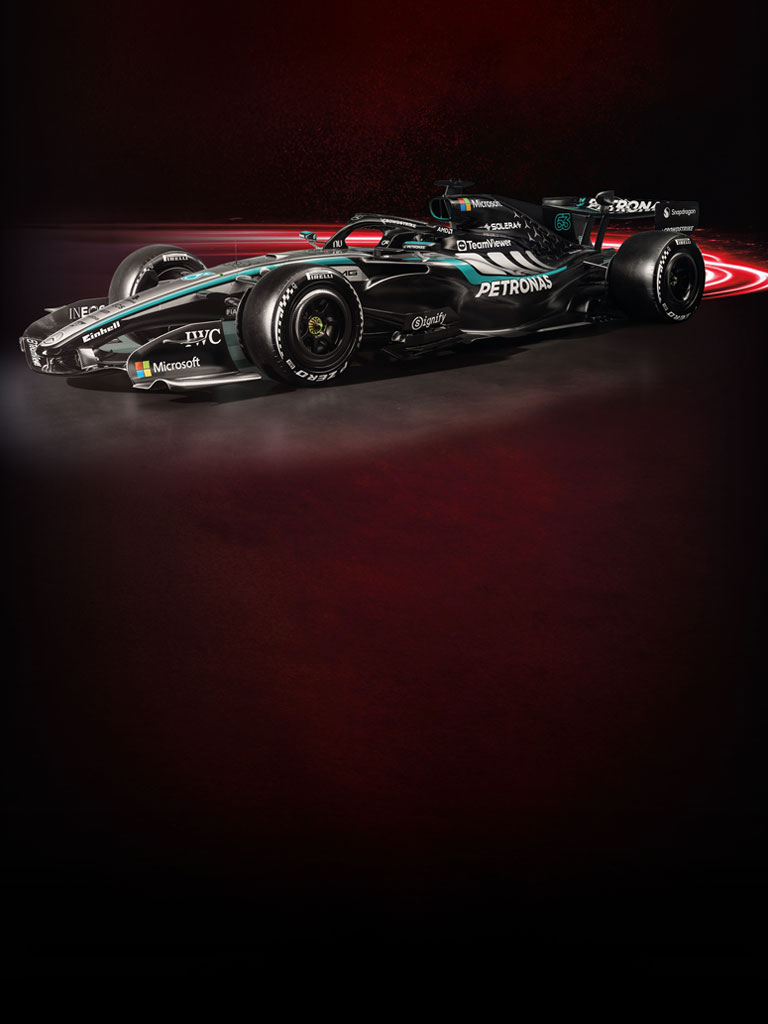 Mercedes-AMG Petronas Formula One race car featuring Einhell branding, symbolising the partnership between Einhell and the Mercedes-AMG Petronas F1 Team.