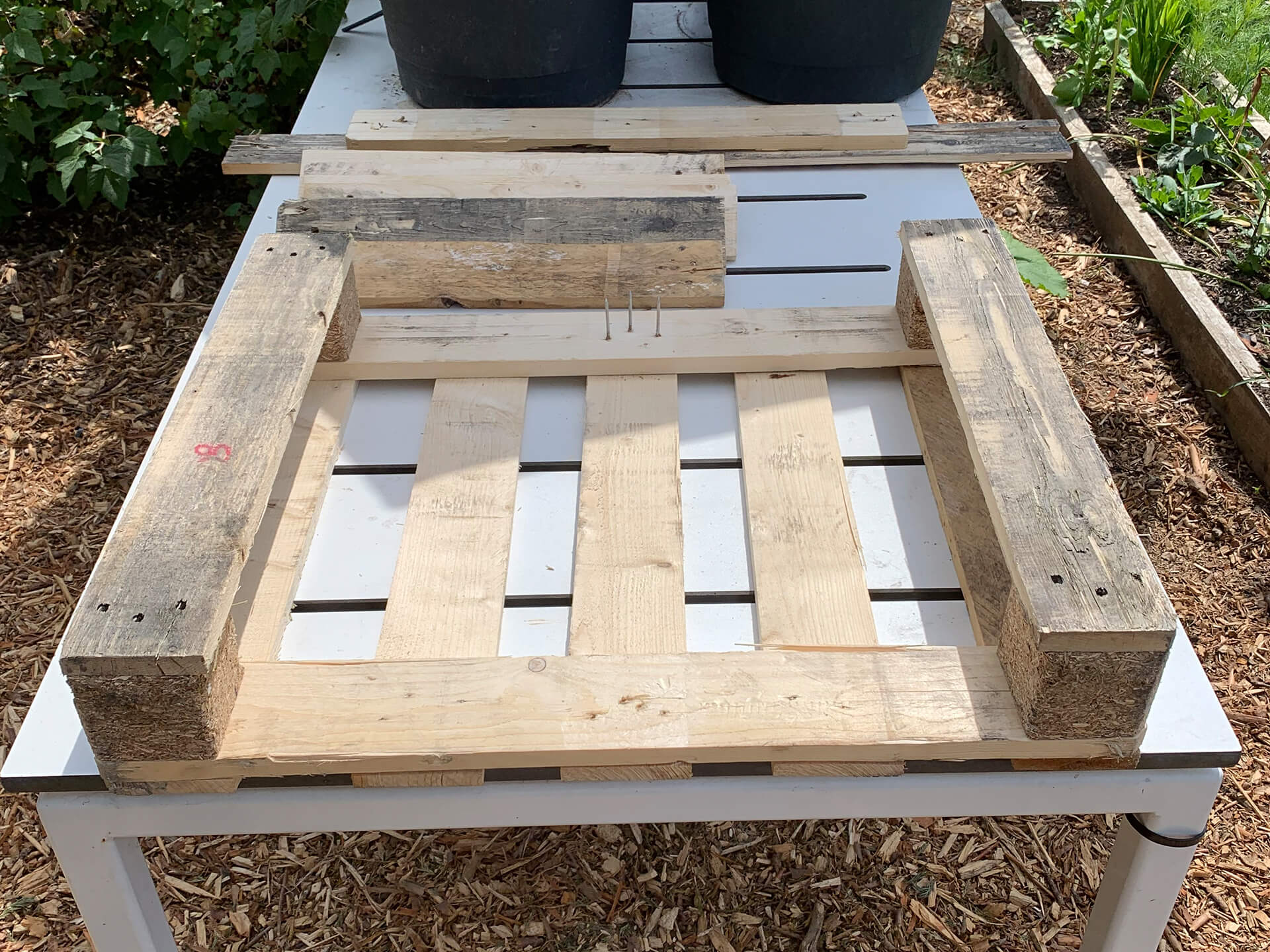 Basic framework of the trug on wheels. 