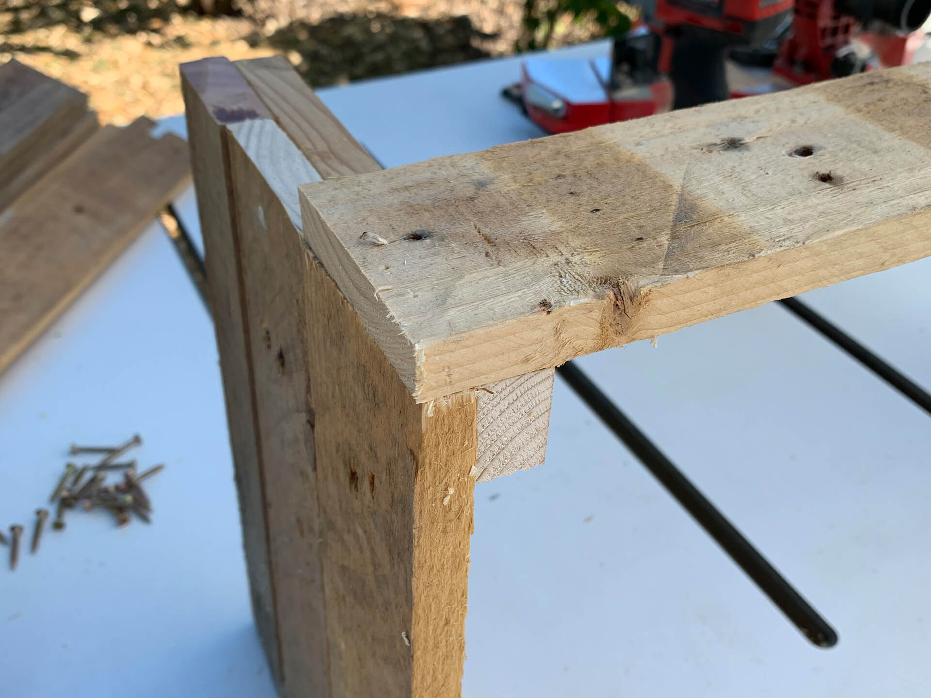 Corner of the wood piece for the herb planter. 
