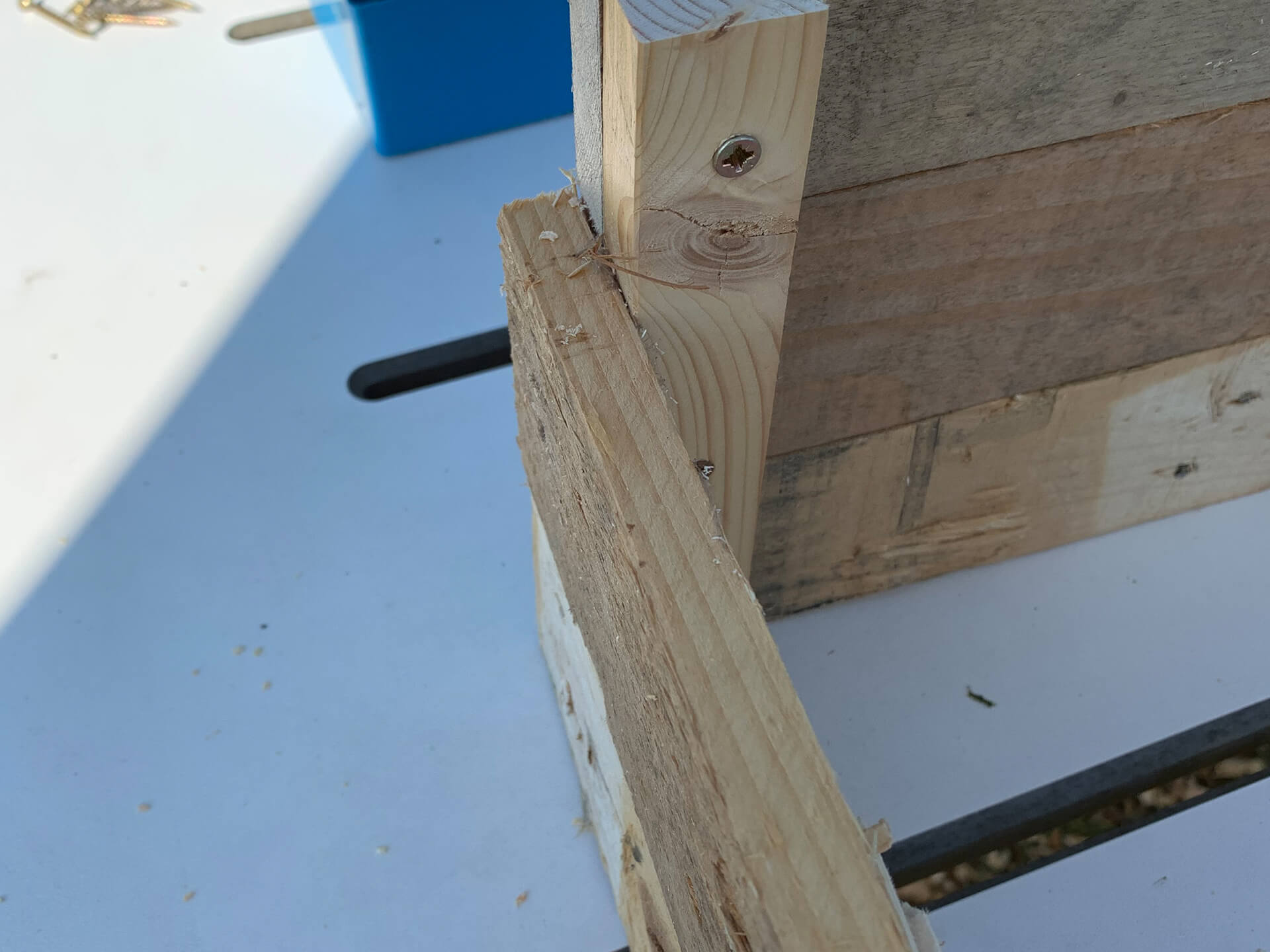 Corner of a wood piece. 