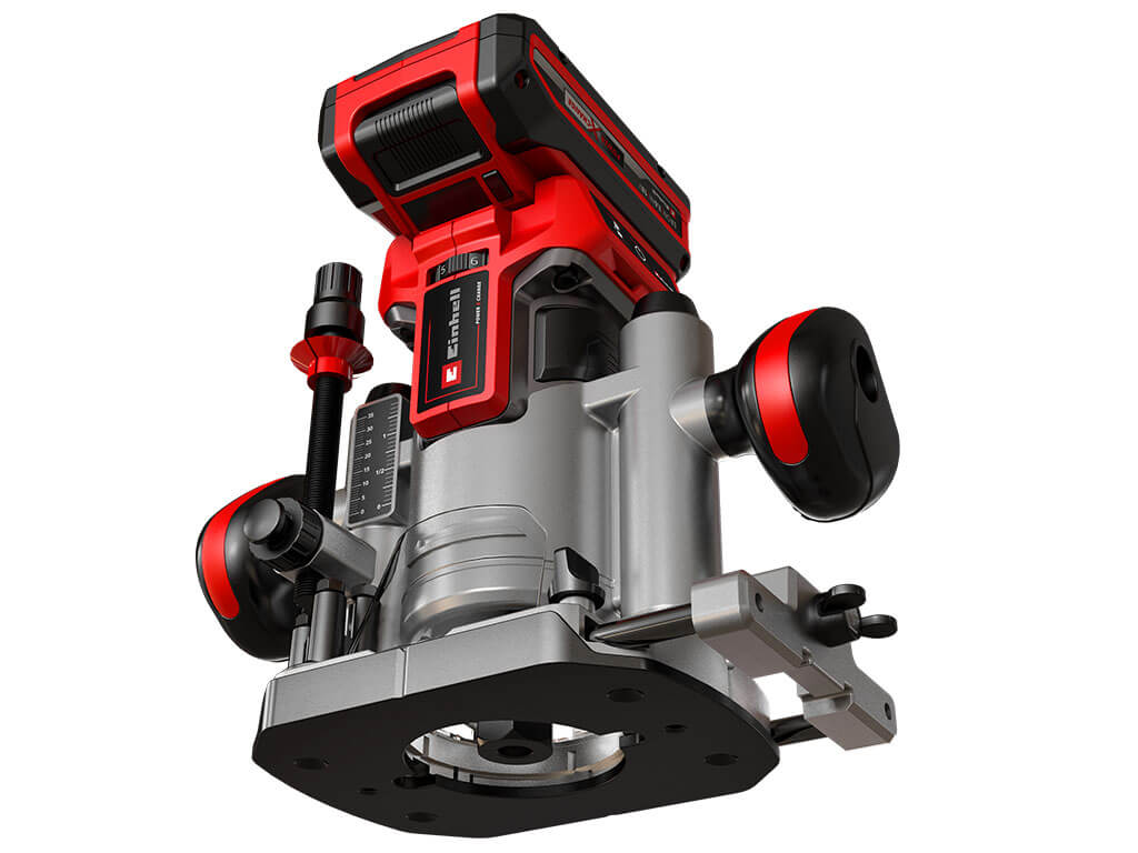 View of the new Einhell TP-RO 18 Li BL cordless router from below