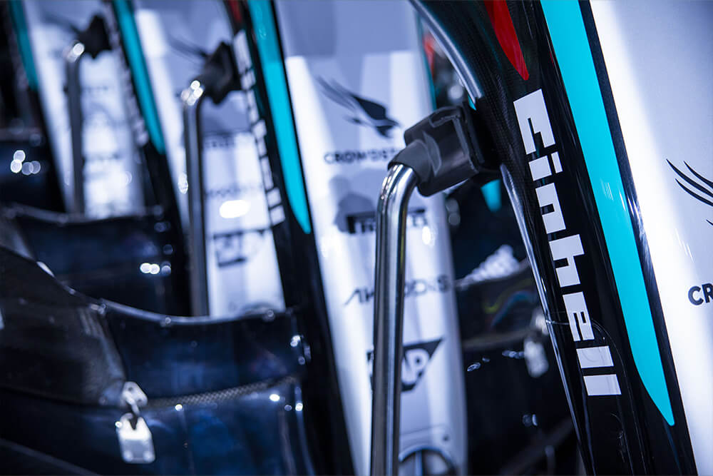 Einhell logo on the Formula 1 Mercedes race car.
