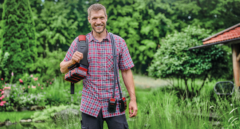 a man with the Einhell Battery Belt