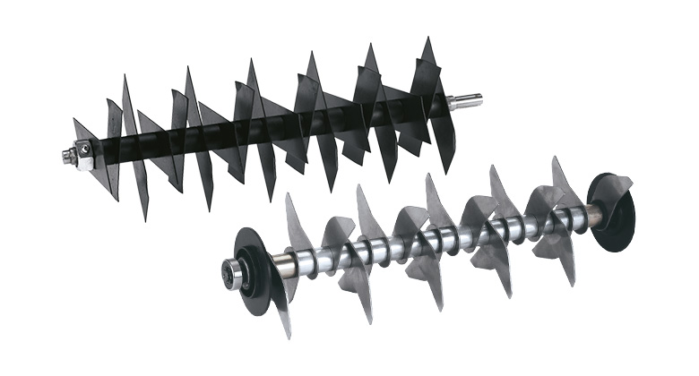 An image of two scarifier rollers used in lawn care devices to aerate the lawn and remove moss and thatch.