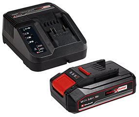 See here the Einhell Starter Kit 18V 2,5Ah PXC - combination of charger and battery
